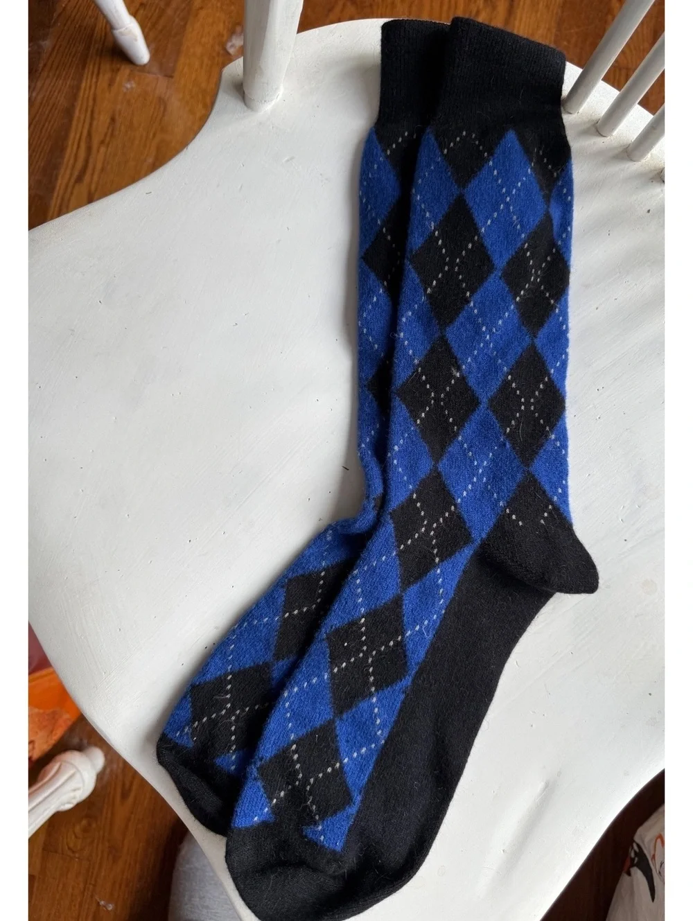 Classic Blue and Black Argyle Knee High Socks